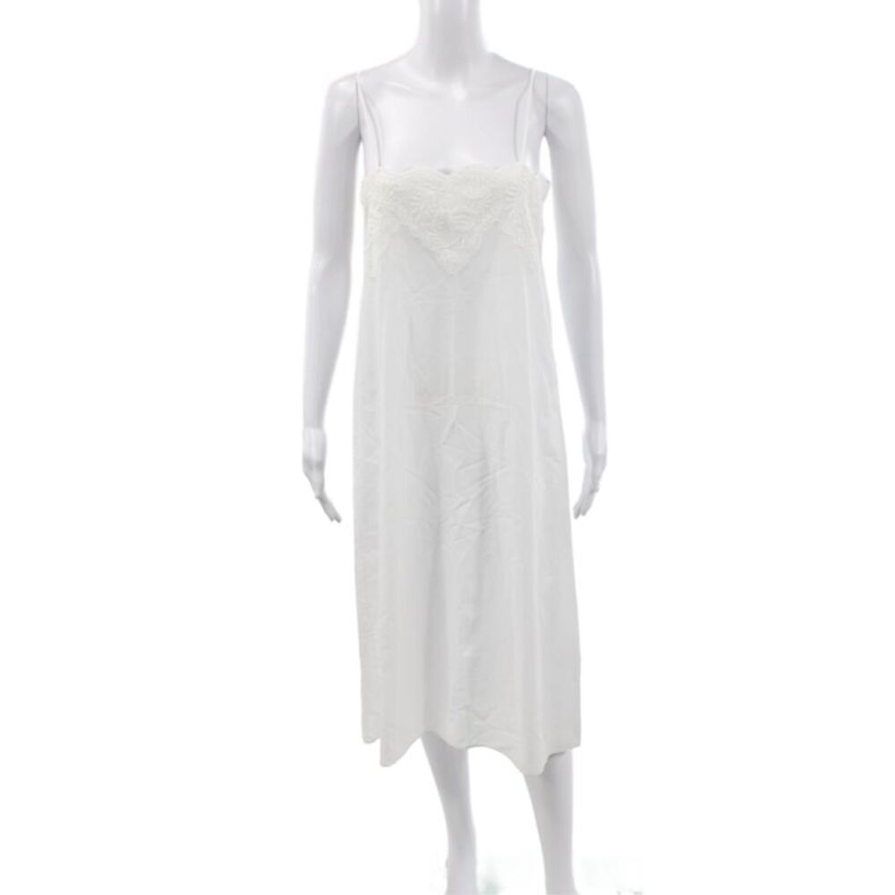 Zara Women Full Slip Lace Mid Calf White Sweetheart Neck Sleeveless Size S